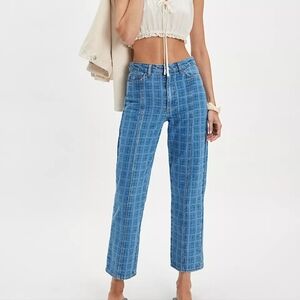 New Damson Madder Tovie Laser Check Jeans Free People Women's Size 4 Size 8 Blue